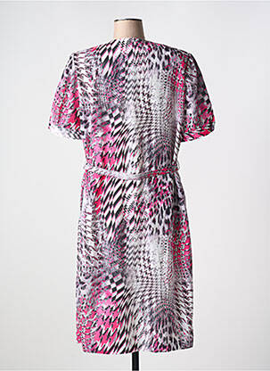 Robe mi-longue imprimé fantaisie manches courtes rose GUY DUBOUIS femme