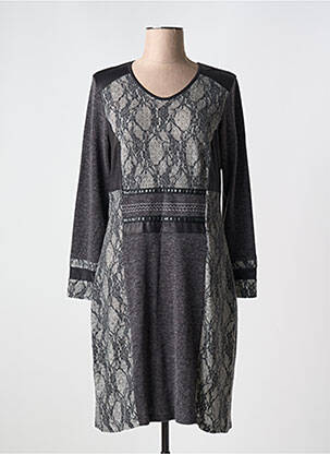 Robe mi-longue manches longues manches longues gris GUY DUBOUIS femme