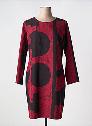 Robe mi-longue imprimé fantaisie manches longues rouge GUY DUBOUIS femme