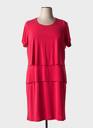 Robe mi-longue tissage crêpe manches courtes rouge GUY DUBOUIS femme