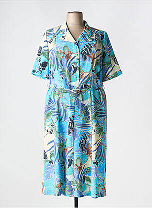 Robe mi-longue imprimé fleurs manches courtes bleu FRANCOISE DE FRANCE femme