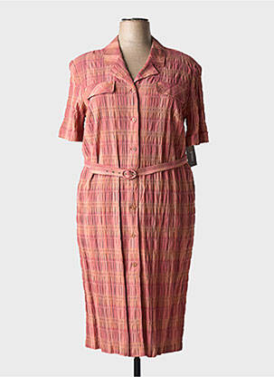 Robe mi-longue tissage crêpe manches courtes rose GUY DUBOUIS femme