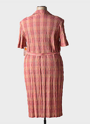 Robe mi-longue tissage crêpe manches courtes rose GUY DUBOUIS femme
