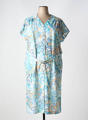 Robe mi-longue imprimé fantaisie manches courtes bleu GUY DUBOUIS femme