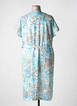 Robe mi-longue imprimé fantaisie manches courtes bleu GUY DUBOUIS femme