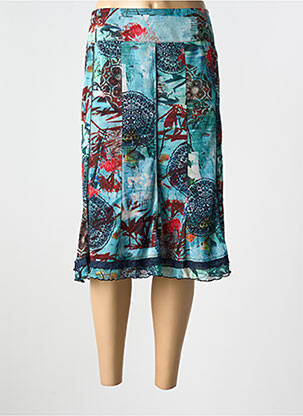 Jupe mi-longue fermeture zip latéral bleu GUY DUBOUIS femme