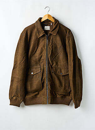 Veste en cuir tissage suedine marron IKKS homme