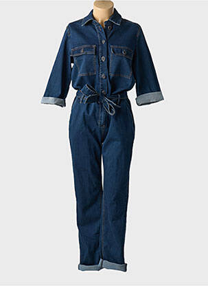 Combi-pantalon fermeture boutonnée sur le devant manches 3/4 bleu JULIE GUERLANDE femme