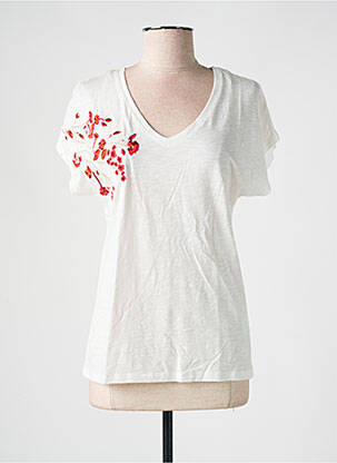 T-shirt col v manches courtes blanc JULIE GUERLANDE femme