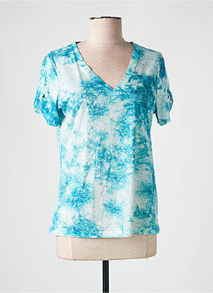 T-shirt col v manches courtes bleu JULIE GUERLANDE femme
