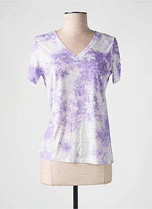 T-shirt col v manches courtes violet JULIE GUERLANDE femme