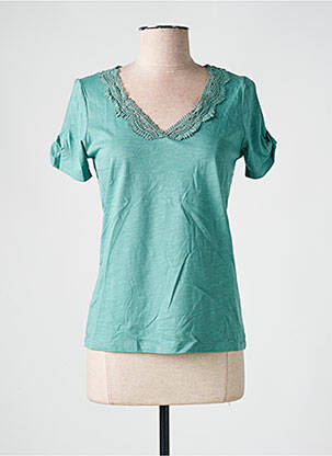 T-shirt col v manches courtes vert JULIE GUERLANDE femme