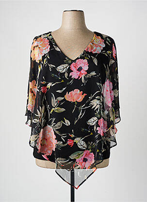 Blouse légère et transparente manches 3/4 noir FRANK LYMAN femme
