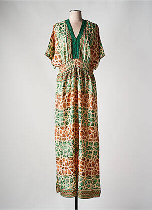 Robe longue manches courtes manches courtes vert AN' GE femme