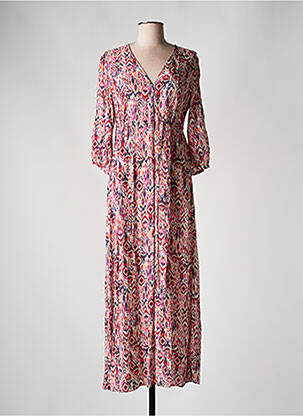 Robe longue imprimé fantaisie manches 3/4 violet C'EST BEAU LA VIE femme