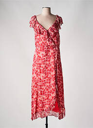 Robe longue imprimé fleurs manches courtes rouge LA PETITE ETOILE femme