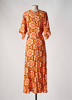 Robe longue imprimé fleurs manches 3/4 orange C'EST BEAU LA VIE femme
