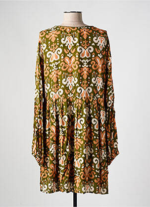 Robe courte coupe fluide manches longues vert EMILIE.K femme