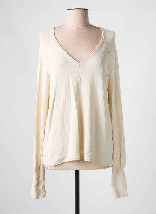 Pull col v manches longues blanc ONLY femme