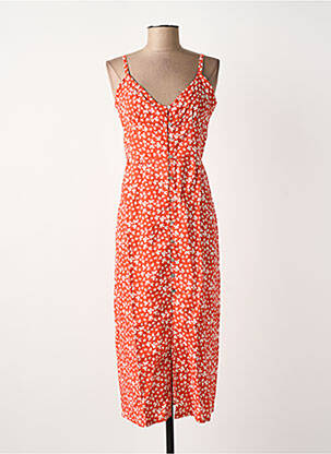 Robe longue imprimé fleurs fines bretelles orange BIZANCE femme