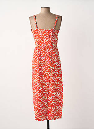 Robe longue imprimé fleurs fines bretelles orange BIZANCE femme