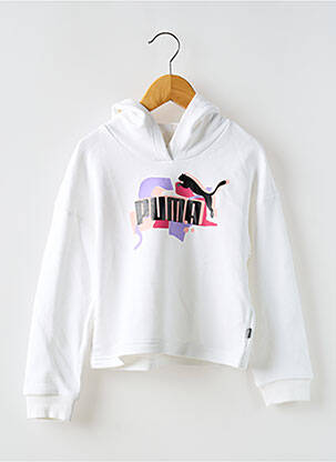Sweat-shirt à capuche coupe droite manches longues blanc PUMA fille