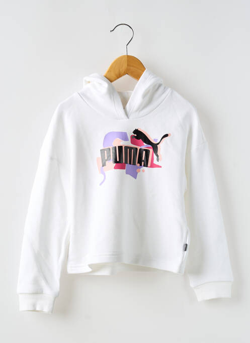Sweat-shirt à capuche coupe droite manches longues blanc PUMA fille