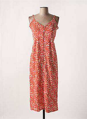 Robe mi-longue imprimé fleurs fines bretelles orange BIZANCE femme