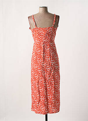 Robe mi-longue imprimé fleurs fines bretelles orange BIZANCE femme