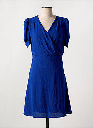 Robe mi-longue tissage crêpe manches courtes bleu MORGAN femme