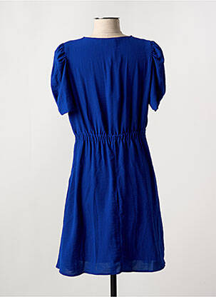 Robe mi-longue tissage crêpe manches courtes bleu MORGAN femme