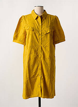 Robe mi-longue manches courtes manches courtes jaune PIECES femme