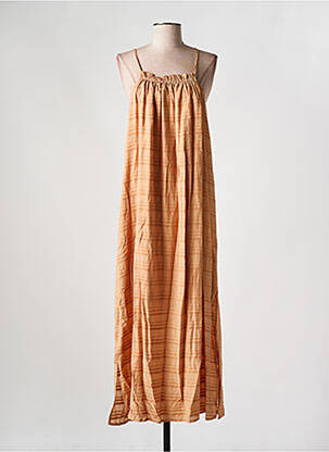Robe longue manches bretelles ajustables fines bretelles orange OBJECT femme