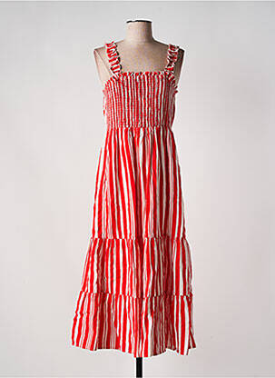 Robe longue coupe évasée fines bretelles rouge VILA femme