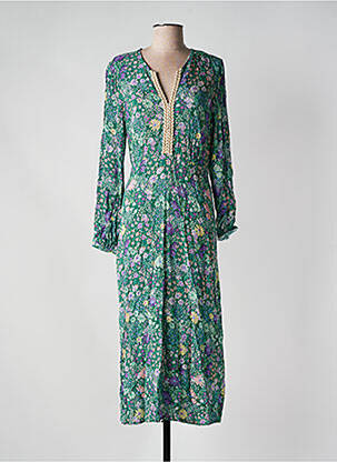 Robe longue manches longues manches longues vert EMA BLUE'S femme