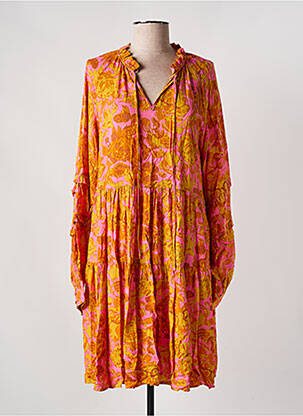 Robe mi-longue imprimé fleurs manches longues orange Y.A.S femme
