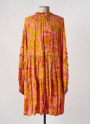 Robe mi-longue imprimé fleurs manches longues orange Y.A.S femme