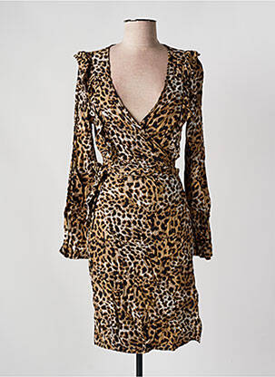 Robe mi-longue tissage crêpe manches longues marron OBJECT femme