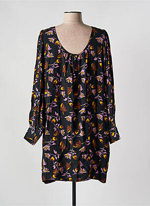 Robe courte coupe fluide manches longues noir SEE U SOON femme
