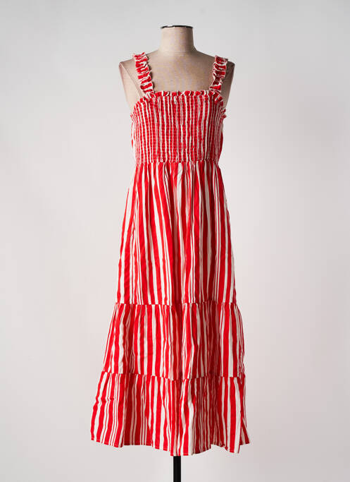 Robe longue coupe évasée fines bretelles rouge VILA femme