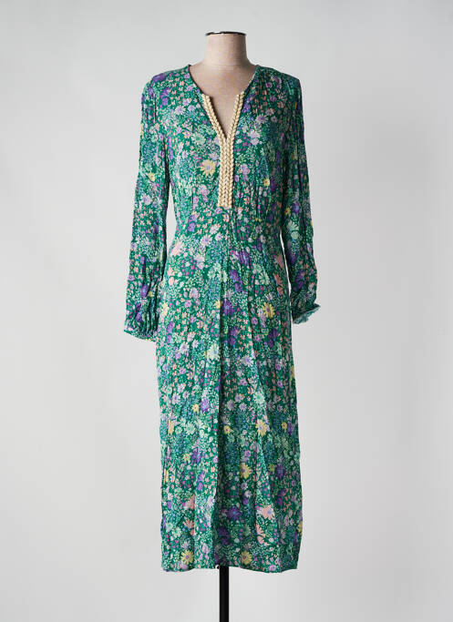 Robe longue manches longues manches longues vert EMA BLUE'S femme