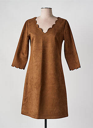 Robe courte manches 3/4 manches 3/4 marron HALOGENE femme