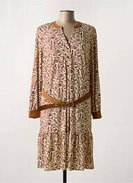 Robe mi-longue imprimé fantaisie manches longues marron K-DESIGN femme
