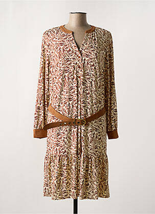 Robe mi-longue imprimé fantaisie manches longues marron K-DESIGN femme