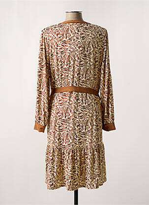 Robe mi-longue imprimé fantaisie manches longues marron K-DESIGN femme