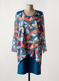 Robe mi-longue imprimé fleurs manches longues bleu GREGORY PAT femme
