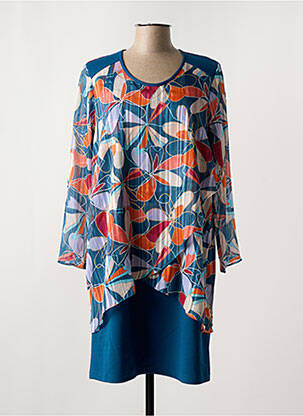 Robe mi-longue imprimé fleurs manches longues bleu GREGORY PAT femme