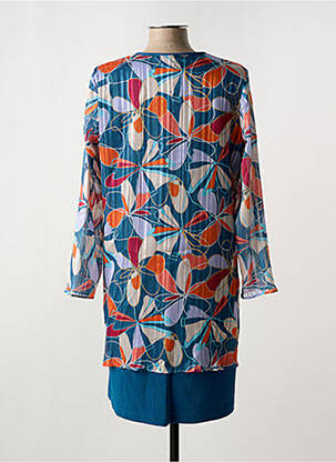 Robe mi-longue imprimé fleurs manches longues bleu GREGORY PAT femme