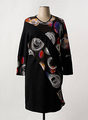 Robe mi-longue imprimé fantaisie manches longues noir GRIFFON femme