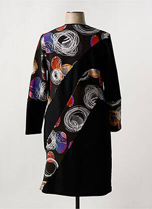 Robe mi-longue imprimé fantaisie manches longues noir GRIFFON femme